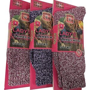 3 x Women Lamb Wool Socks, Heavy Duty Warm Boots Crew Sock Marled Pattern NEW